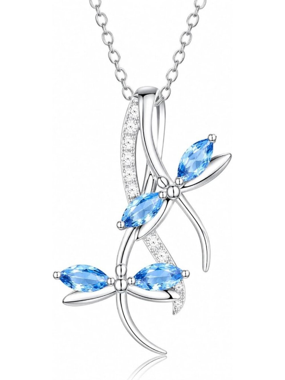 Elegant 14K White Gold Dragonfly Necklace with Birthstone Pendant for Women